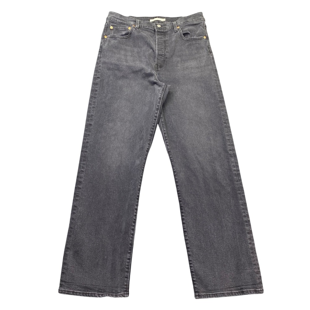 Levis Ribcage Straight Jeans Womens 32 Gray Black High Rise Button Fly Grunge